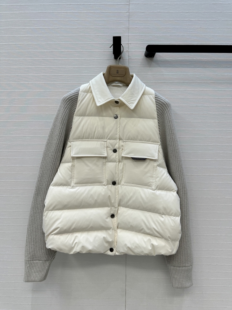 Brunello Cucinelli Wool Knit Sleeve Down Vest Jacket | 90% White Goose Down | Old Money Style