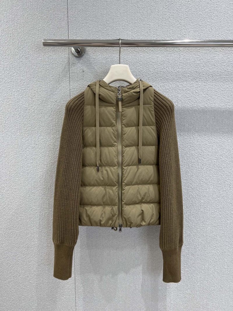Brunello Cucinelli Two-in-One Knit and Puffer Hybrid Jacket in Light Olive Green