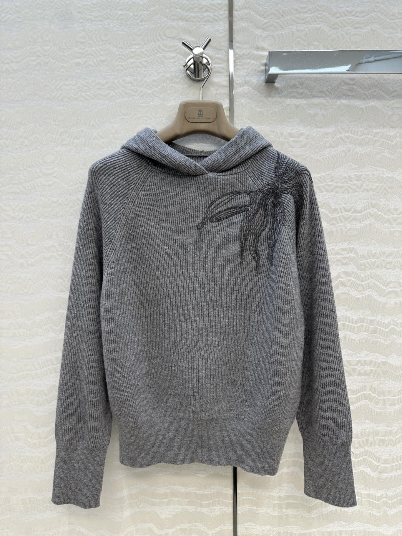 Brunello Cucinelli Cropped Hoodie with Copper Chain Embroidery in Imported Wool – Elegant and Slimming