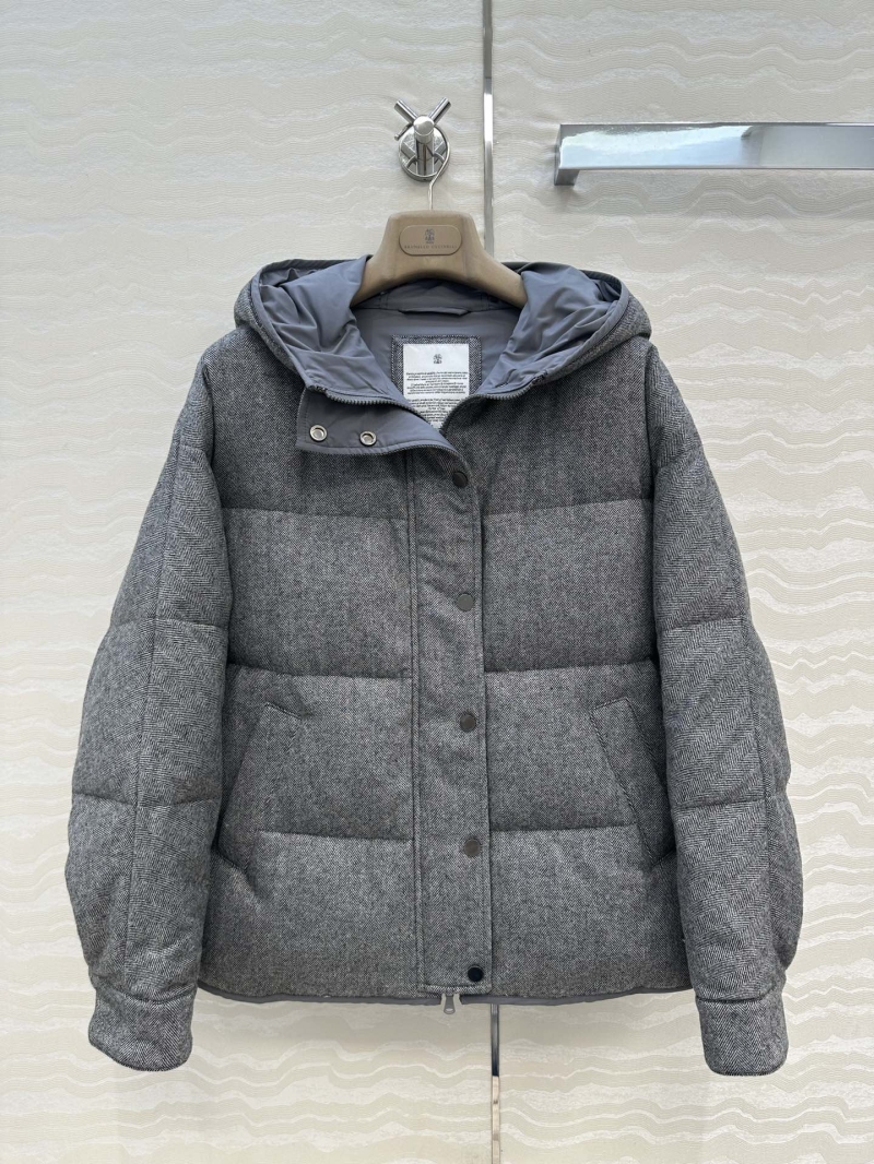 Brunello Cucinelli Wool and White Goose Down Puffer Coat | Herringbone Weave | H-Line Silhouette
