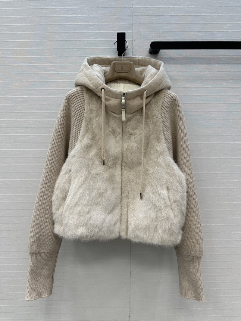 Brunello Cucinelli Silver-Blue Mink Fur & Cashmere-Wool Hooded Down Coat | Old Money Style | H-Line Cut