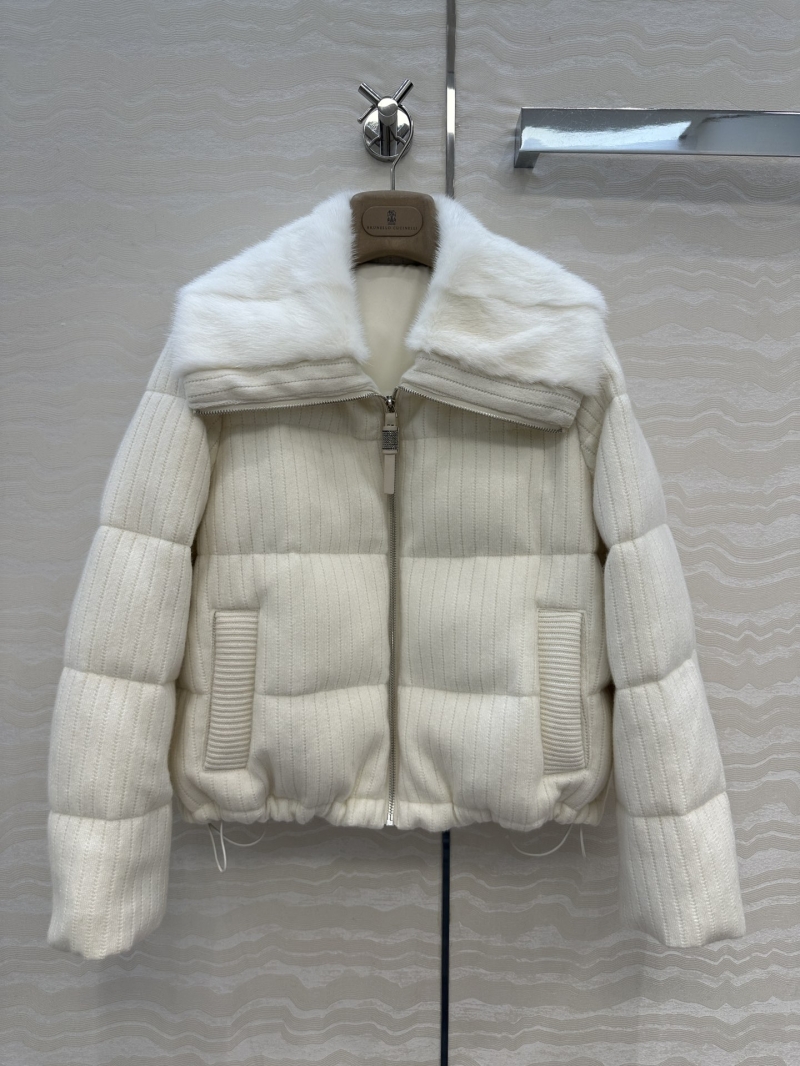 Brunello Cucinelli Mink Fur Collar Cashmere Wool Blend Goose Down Puffer Coat | Old Money Style Luxury Outerwear