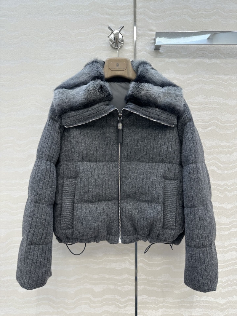 Brunello Cucinelli Cashmere Wool Mink Fur Collar Goose Down Puffer Coat