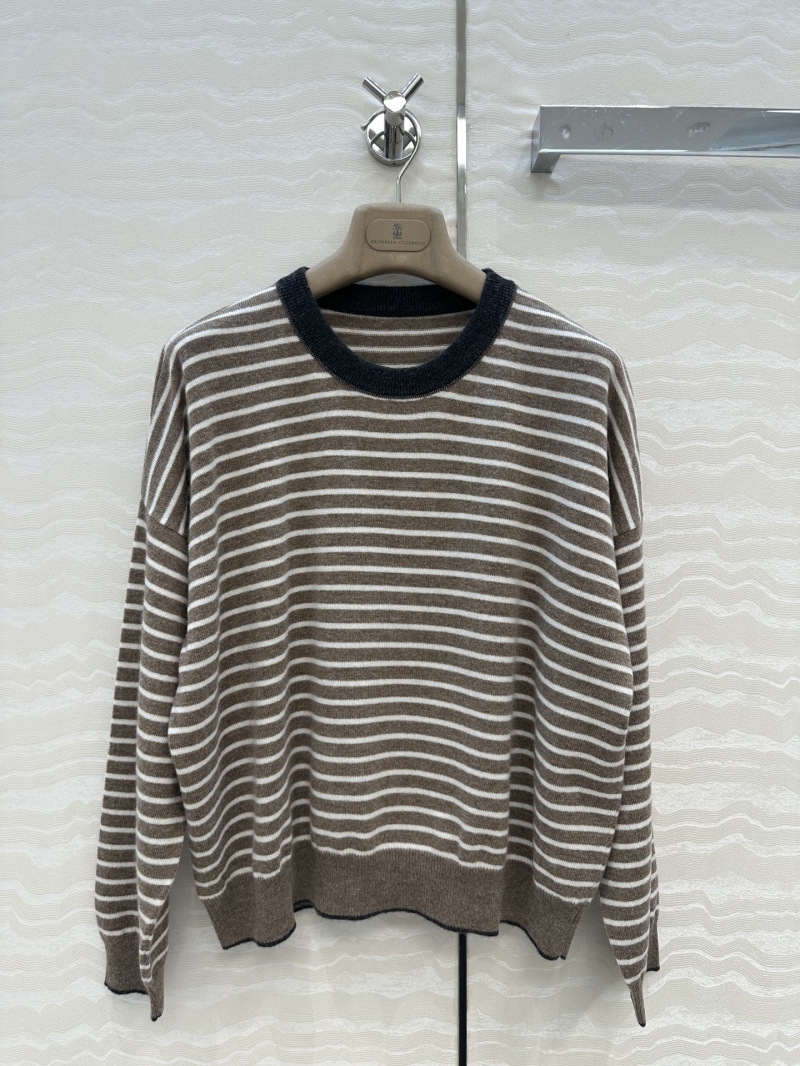 Brunello Cucinelli Cashmere Sweater – Italian Aesthetic Striped Drop-Shoulder Top