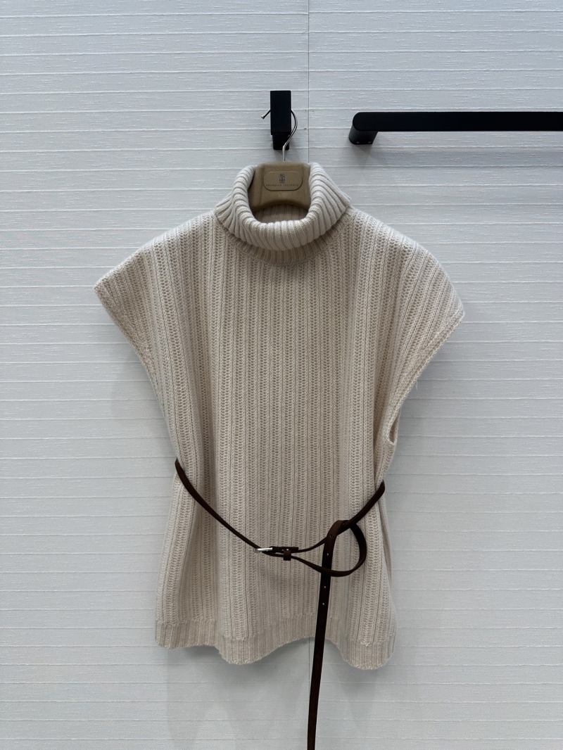 Brunello Cucinelli High-Neck Ribbed Cashmere Cape Vest | Old Money Style | Off-White