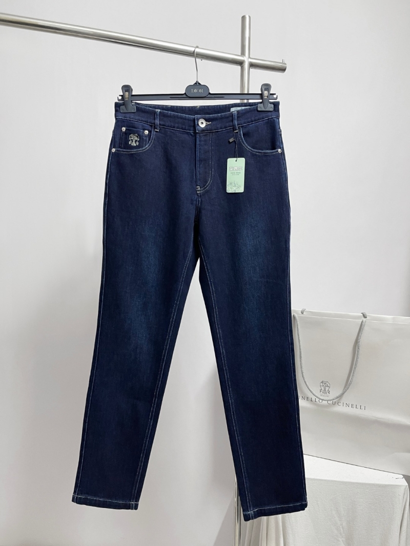 Brunello Cucinelli Dark Blue Premium Men's Jeans – BC New Arrival, Straight Leg, 35% Lyocell, 60% Cotton, 5% Spandex, Crafted with Four-Step Wash for Supreme Softness
