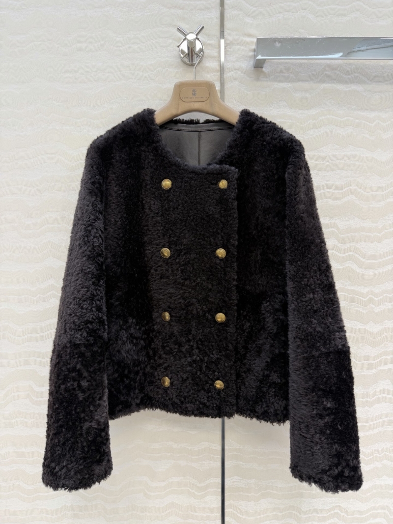 Brunello Cucinelli Opulent Black Shearling Double-Breasted Jacket | Timeless Old Money Aesthetic