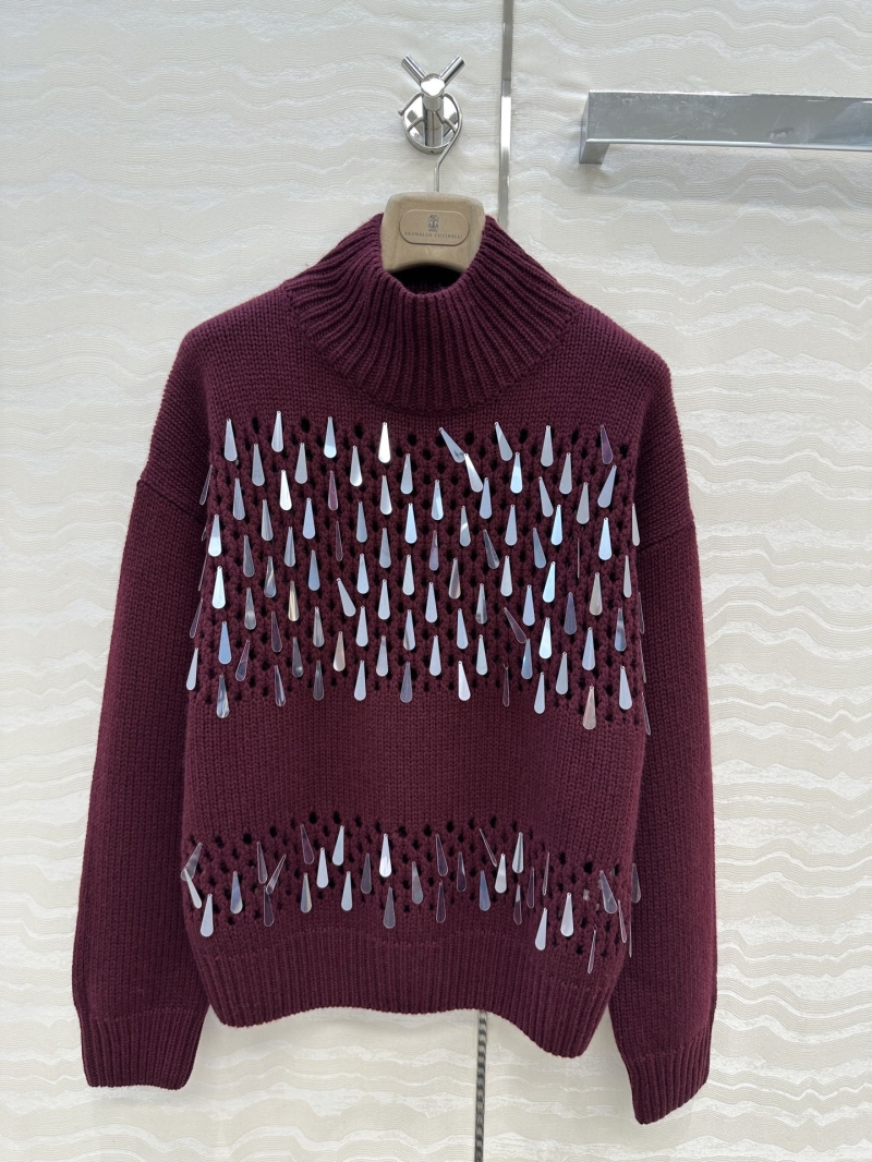 Brunello Cucinelli Handcrafted Cashmere Sweater with Opulent Water Drop Embellishments