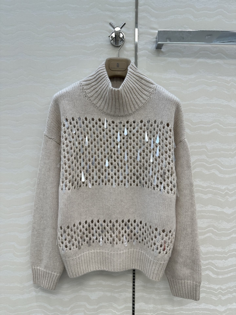 Brunello Cucinelli Exquisite Cashmere Pullover with Hand-Applied Waterdrop Sequins | Italian Minimalist Luxury