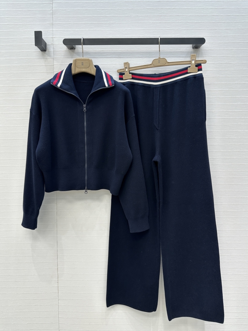 Brunello Cucinelli Signature Navy 100% Cotton Ribbed Knit Two-Piece Leisure Set