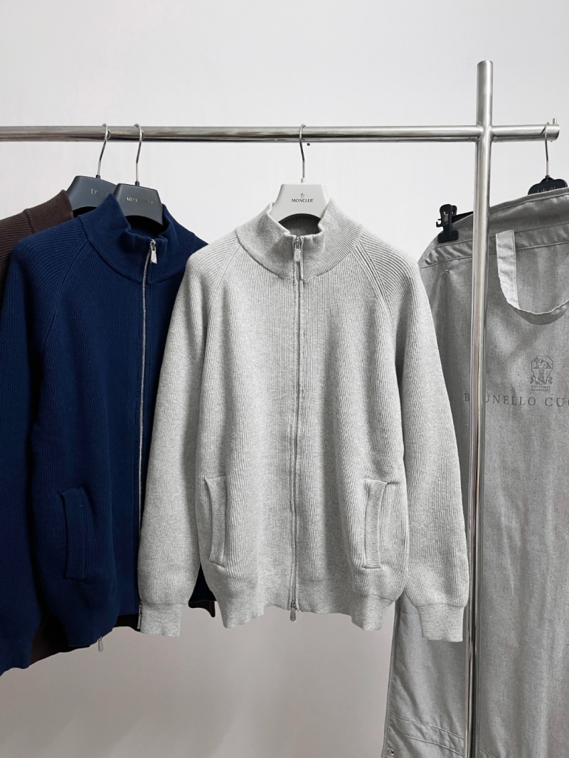 Brunello Cucinelli Exquisite Full-Zip Cotton Knit Cardigan in Light Gray