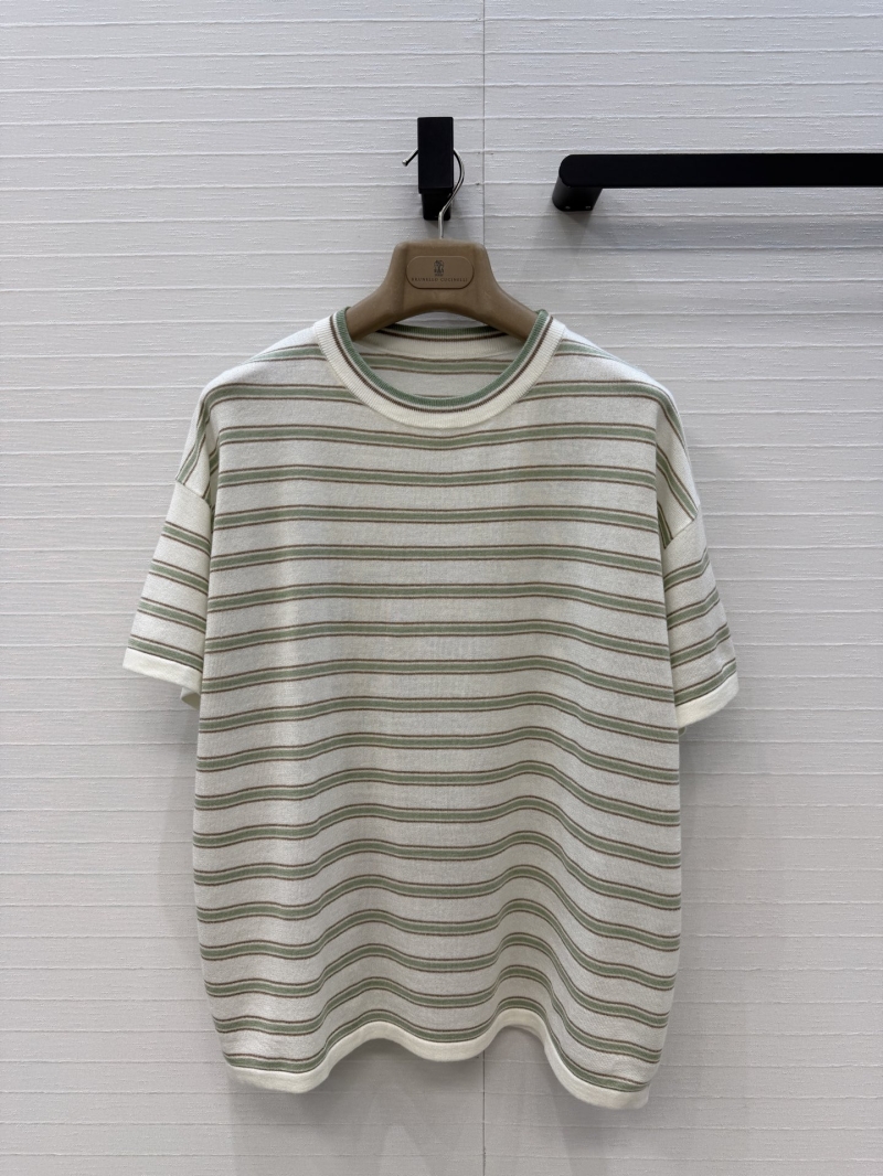 Brunello Cucinelli Lightweight Cashmere Striped Knit Top