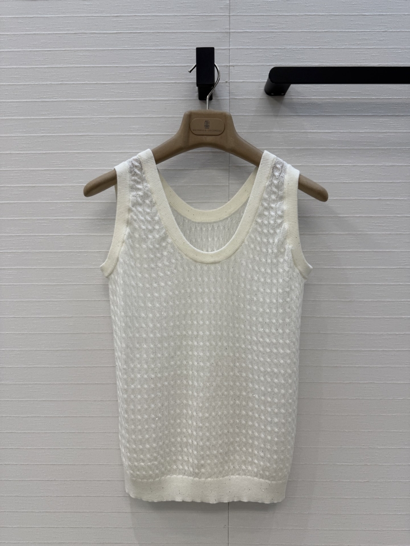 Brunello Cucinelli Exquisite Linen Blend Knit Top | Cream Quiet Luxury Aesthetic, Micro-Sequin Detail