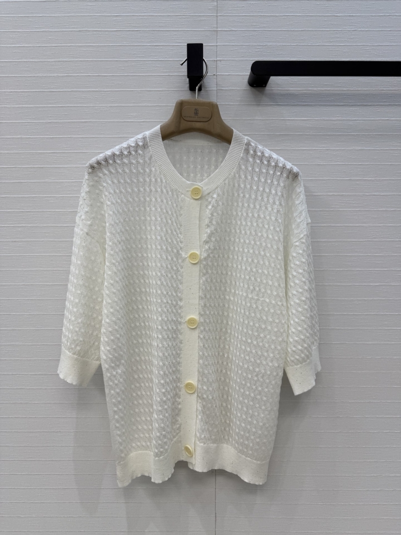 Brunello Cucinelli Off-White Linen-Blend Textured Knit Cardigan with Micro-Sequins