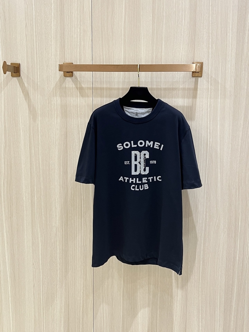 Brunello Cucinelli Athletic Club Solomei Varsity Logo Cotton T-Shirt in Midnight Blue