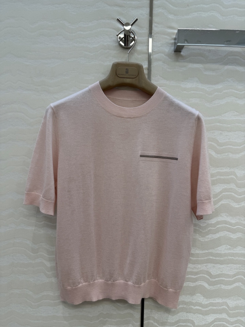 Brunello Cucinelli Sumptuous Tencel-Wool Blend Monili-Trim Knit Top