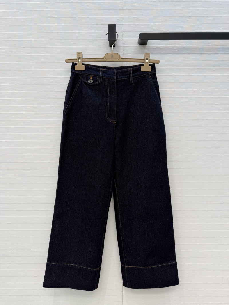 Brunello Cucinelli Dark Indigo Workwear Denim Wide-Leg Cropped Jeans