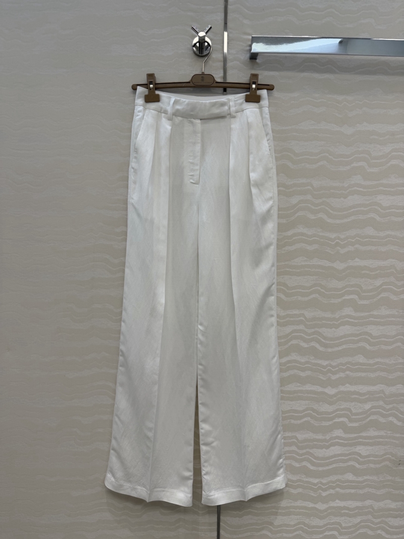 Brunello Cucinelli Tencel-Linen Tailored Wide-Leg Trousers in Pristine White