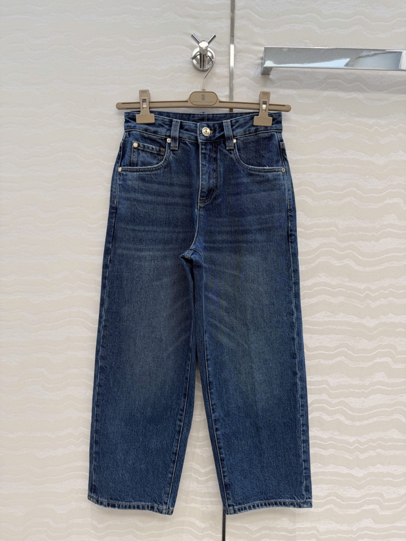 Brunello Cucinelli Premium Imported Denim Straight-Leg Cropped Jeans in Vintage Indigo Blue