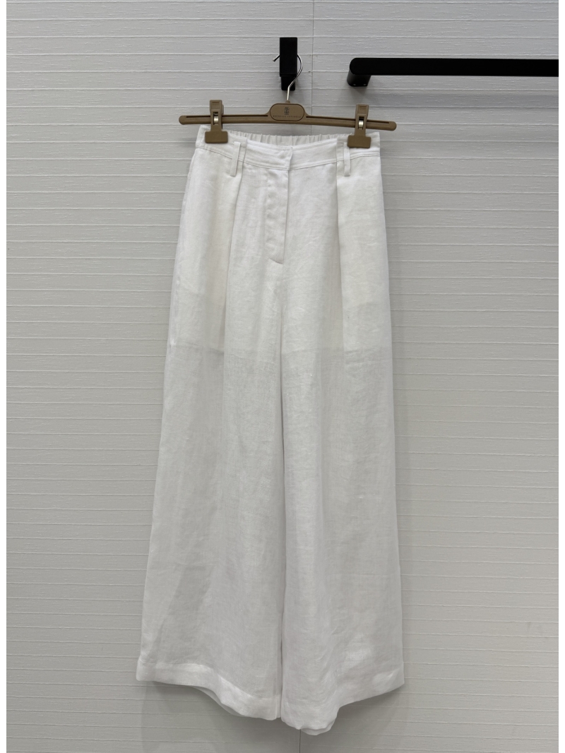 Brunello Cucinelli Ramie Mesh Wide-Leg Trousers in Off-White