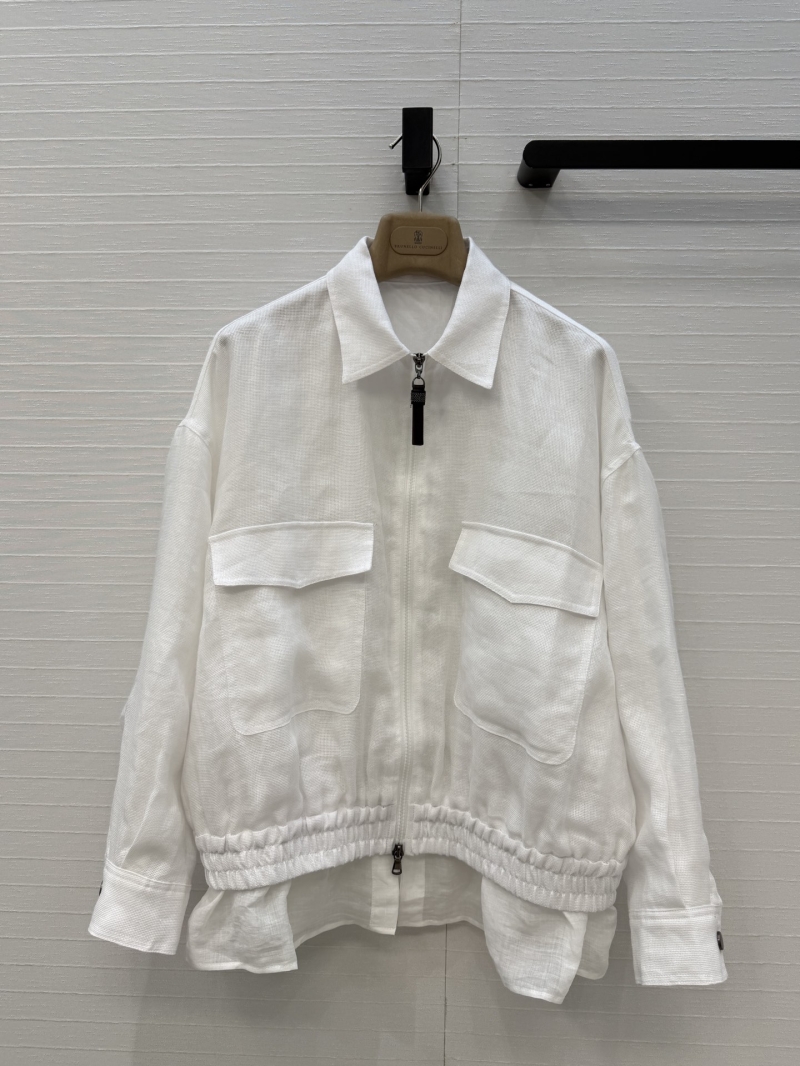 Brunello Cucinelli Imported Ramie Mesh Layered Jacket in Pristine White
