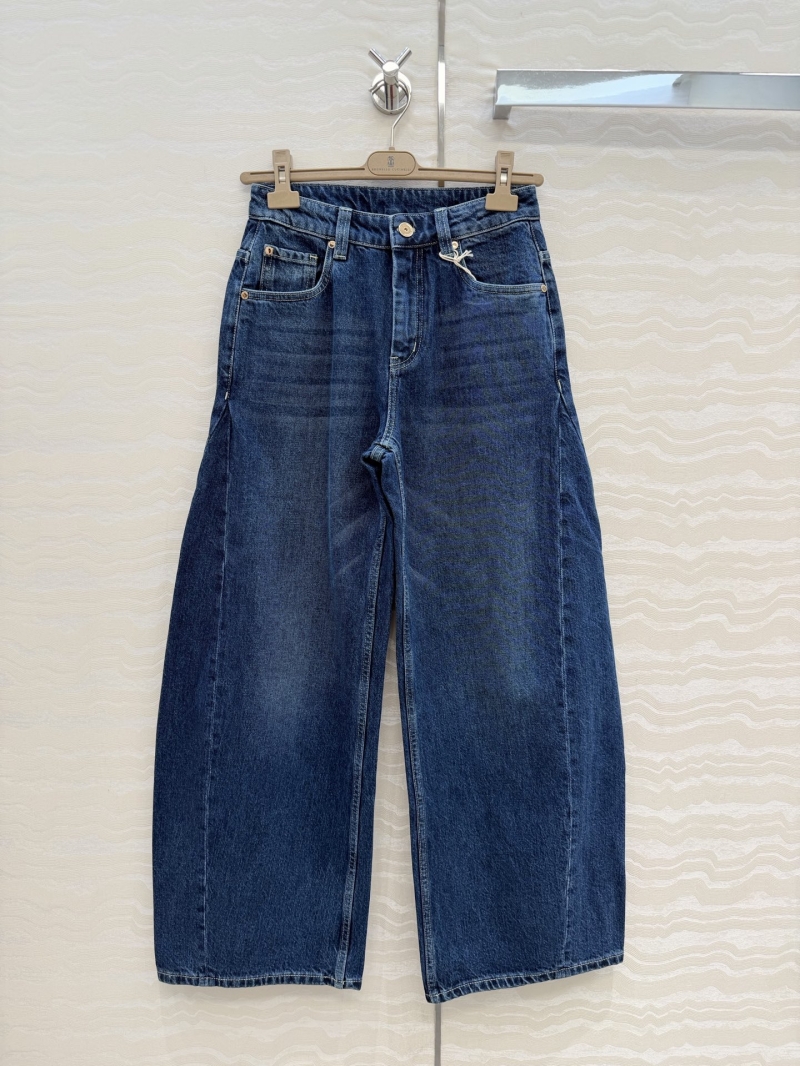 Brunello Cucinelli Exquisite Raw Pulp Denim Wide-Leg Sickle Jeans in Vintage Blue