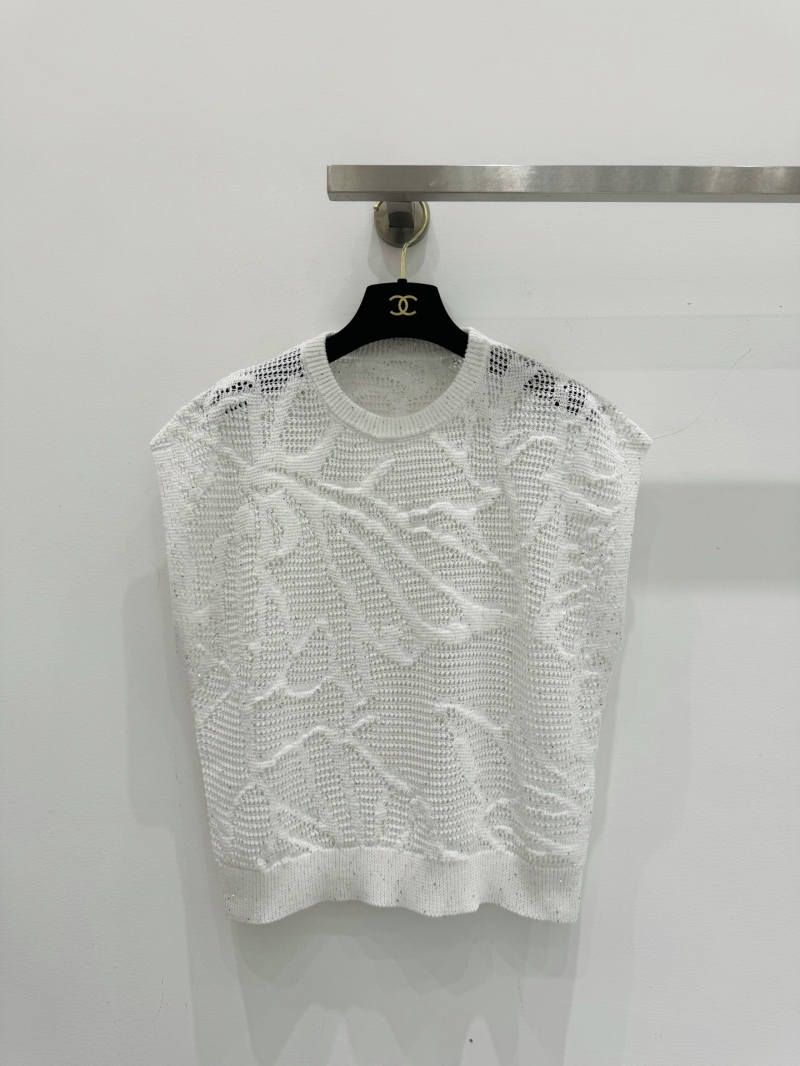 Brunello Cucinelli White Sequined Linen-Cotton Knit Shell - Old Money Style