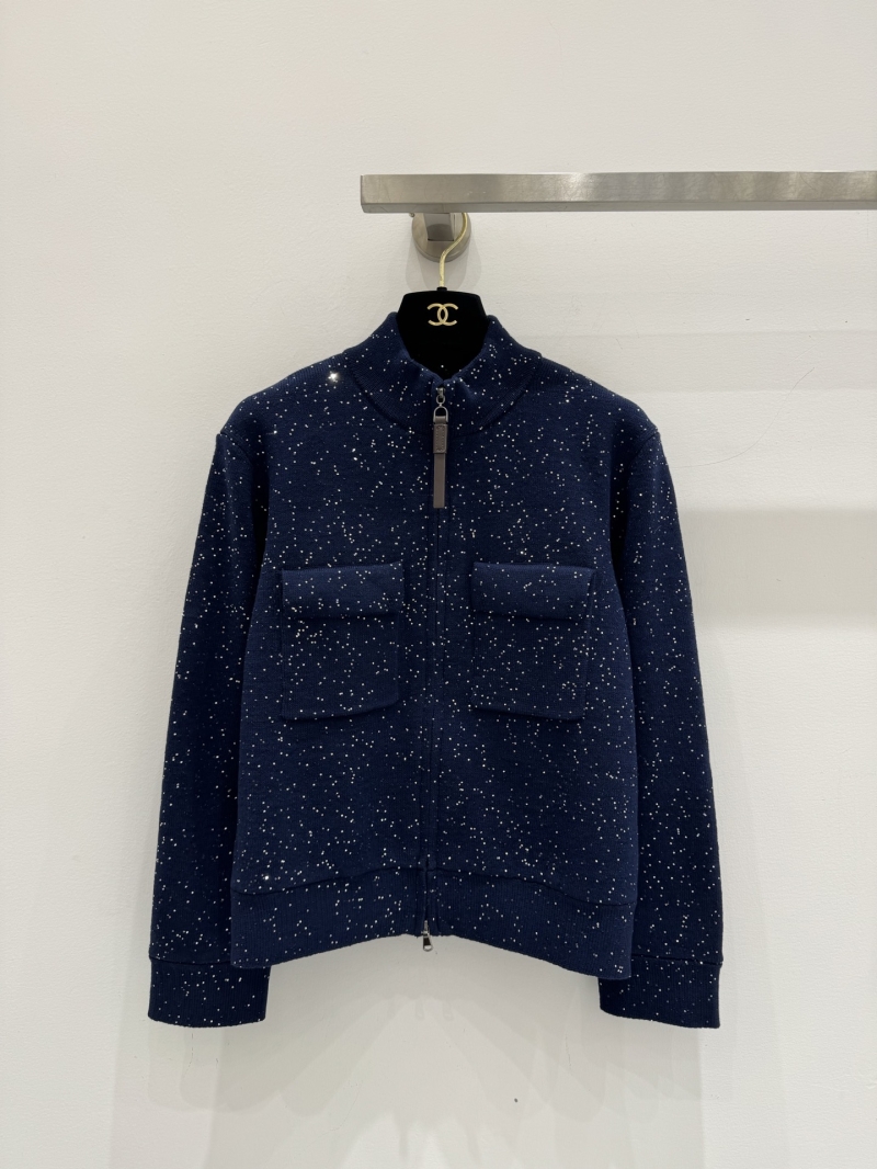 Brunello Cucinelli Sequin Linen-Cotton Knit Cardigan in Midnight Navy