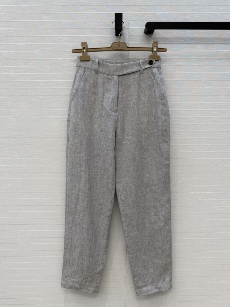 Brunello Cucinelli Sequin Linen Tapered Commuter Trousers