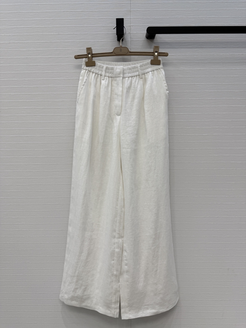 Brunello Cucinelli Timeless Pleated Linen Wide-Leg Trousers in Ivory