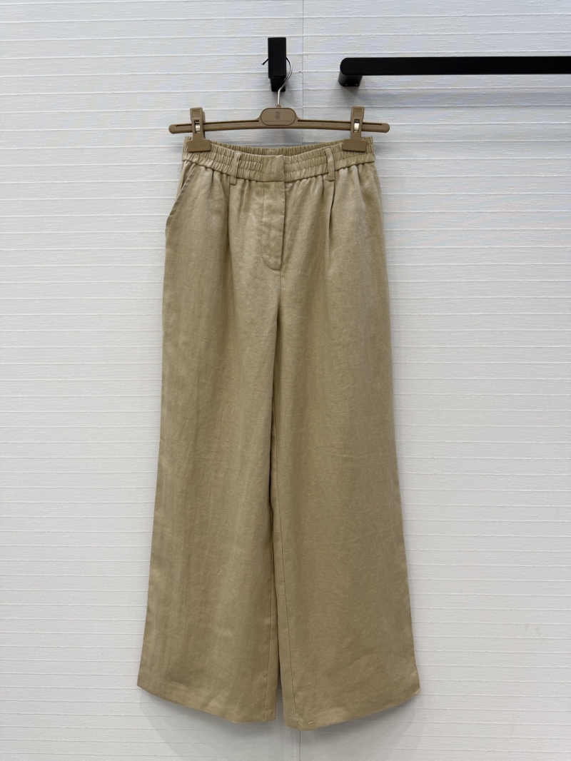 Brunello Cucinelli Timeless Minimalist Linen Wide-Leg Trousers in Beige