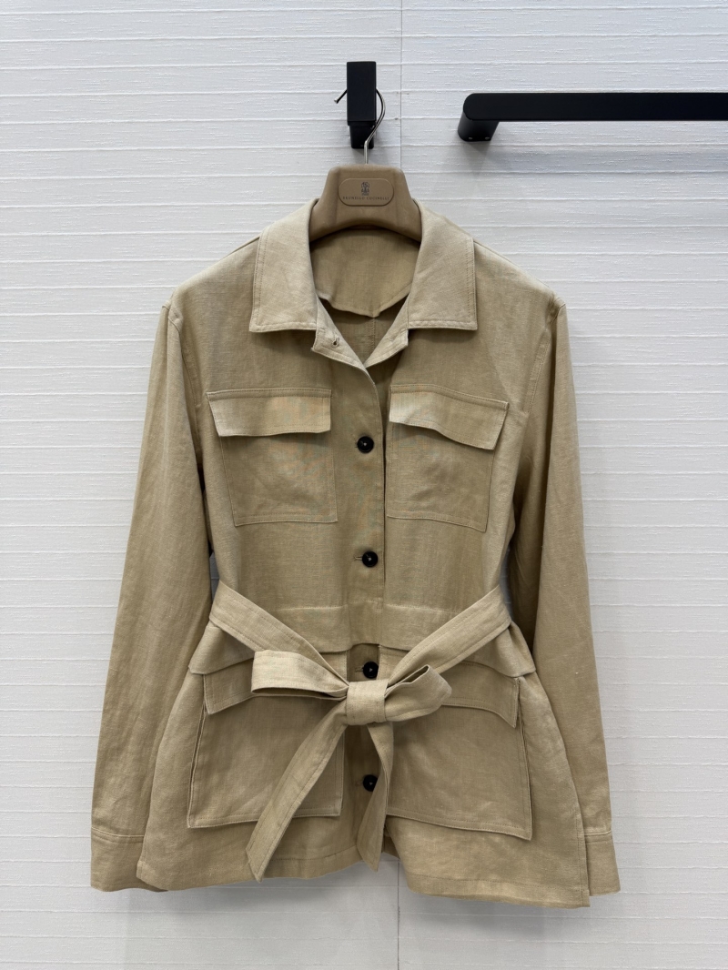 Brunello Cucinelli Signature Premium Linen Safari Jacket in Sand Beige