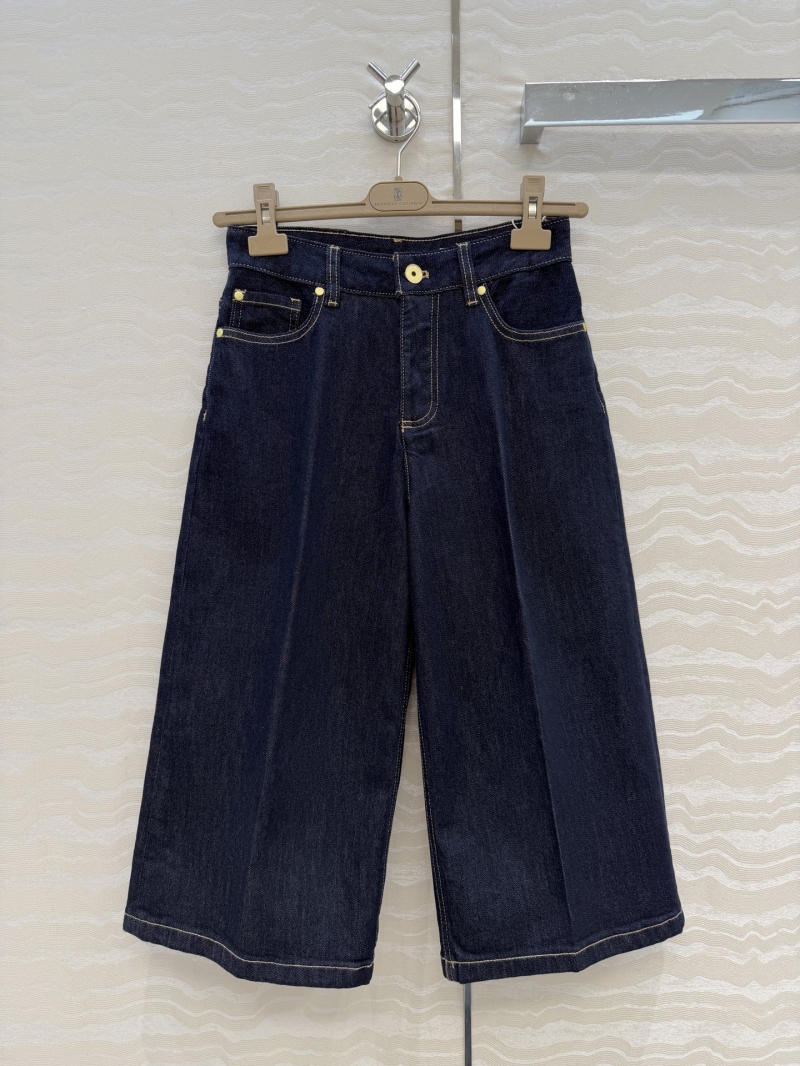 Brunello Cucinelli Vintage Wash Raw Denim Straight-Leg Tailored Culottes in Indigo
