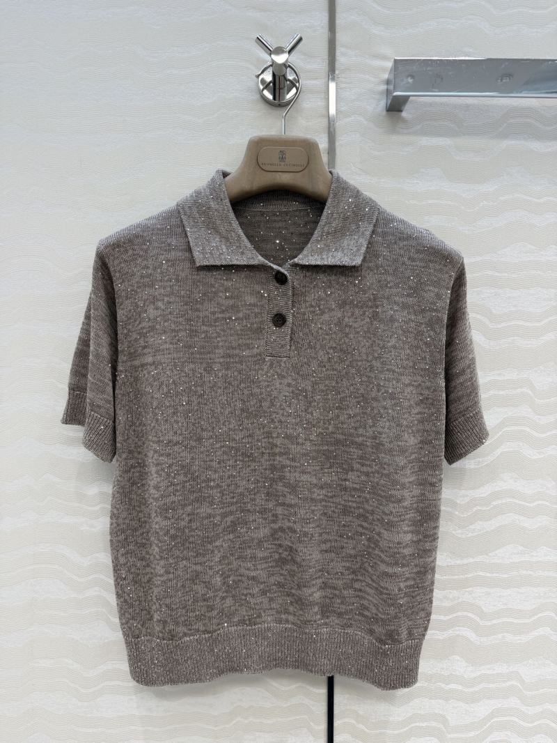 Brunello Cucinelli Linen-Cotton Blend Sequin Polo Shirt