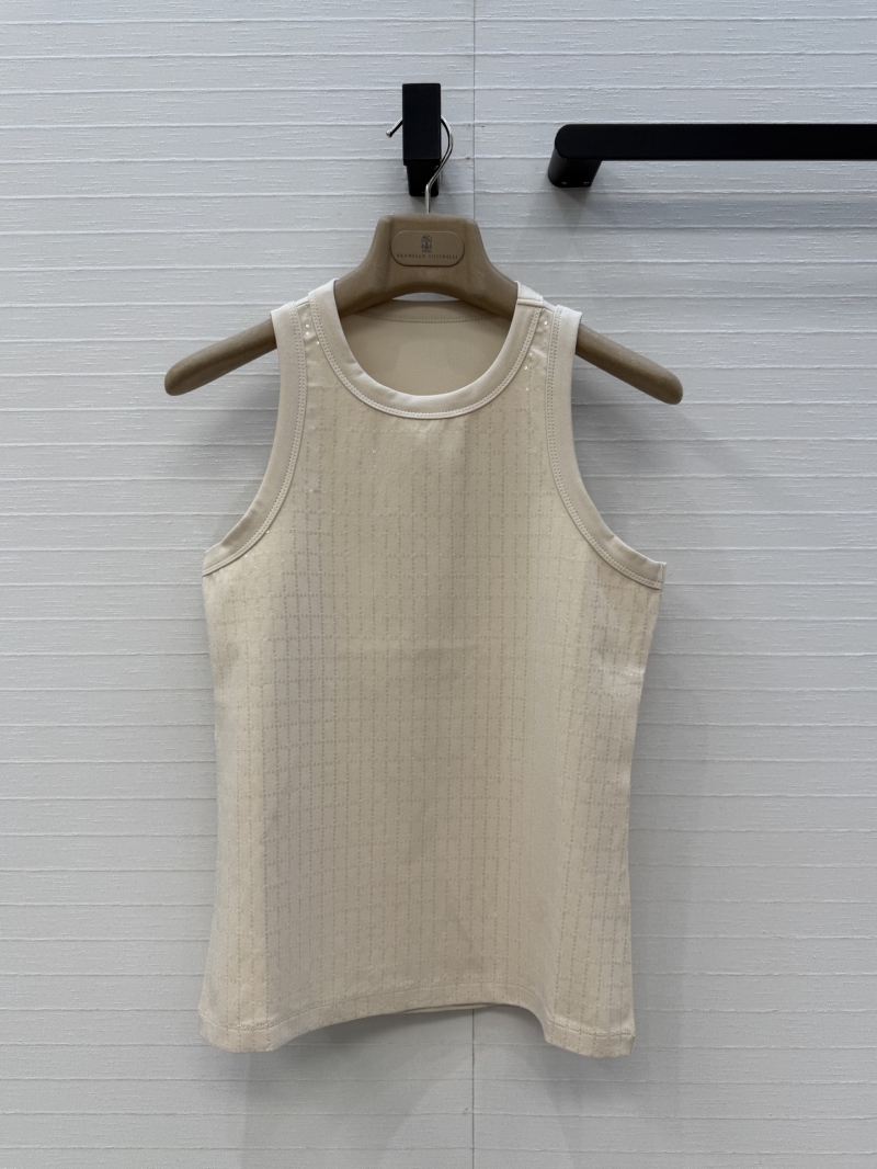 Brunello Cucinelli Brass Sequin Embroidered Tank Top - Old Money Minimalist Sleeveless Top
