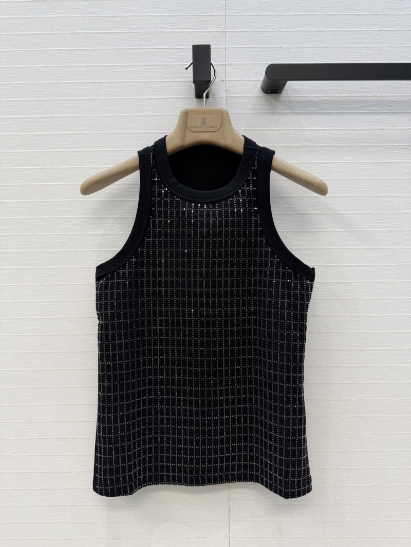 Brunello Cucinelli Brass Sequin Embroidered Tank Top