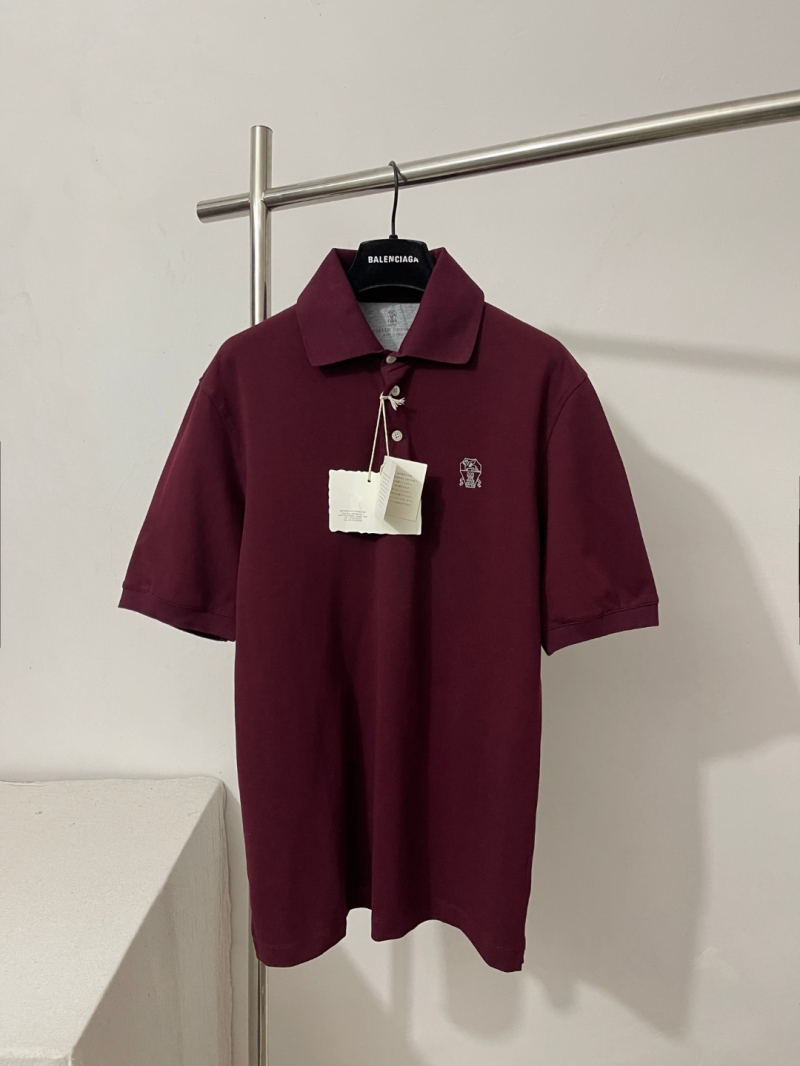 Brunello Cucinelli Signature Logo Polo Shirt in Burgundy Cotton Piqu&eacute;