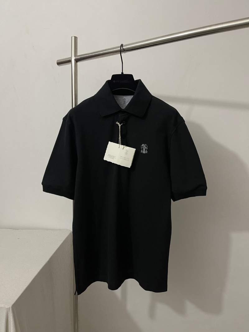 Brunello Cucinelli Signature Solomeo Crest Cotton Piqu&eacute; Polo Shirt in Black