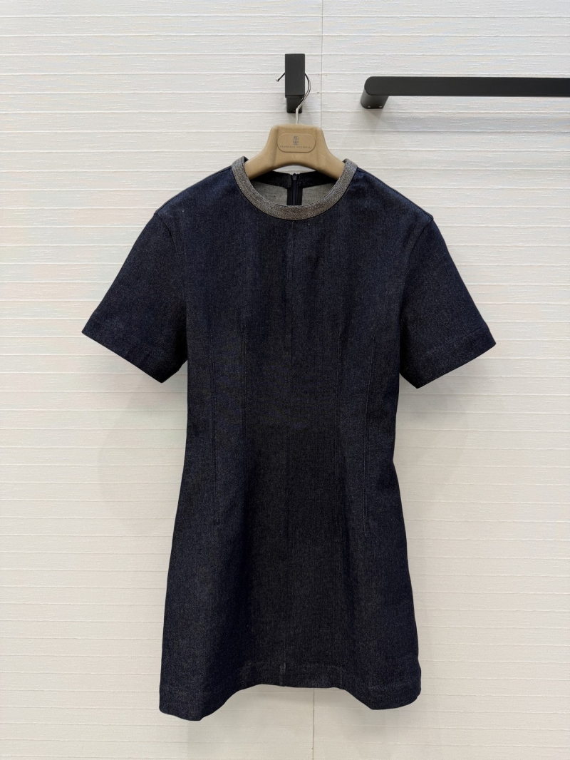 Brunello Cucinelli Monili Trim Indigo Denim A-Line Dress