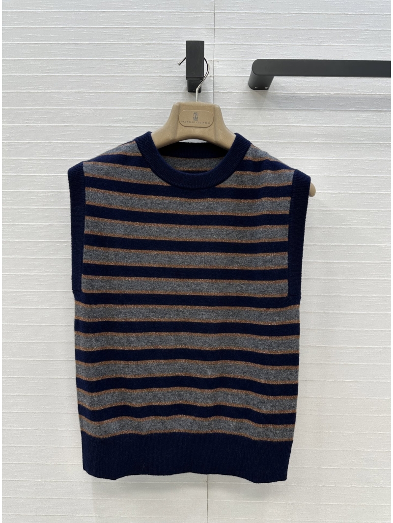 Brunello Cucinelli Exclusive High-Intelligence Casual Striped Sleeveless Top in Dusty Blue