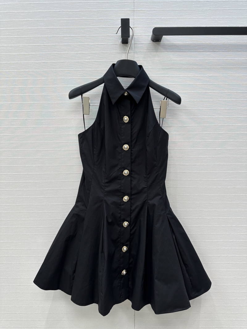 Balmain 25SS Cotton Halter Sleeveless Dress - Elegant Luxe Backless Design