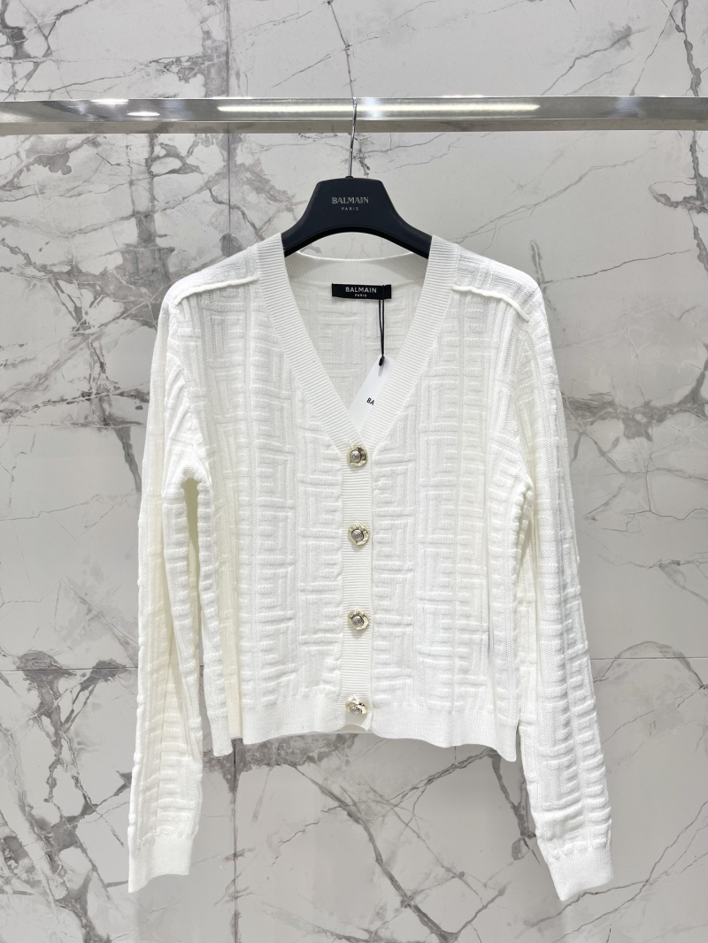 BALMAIN Jacquard Metal Button Knit Cardigan