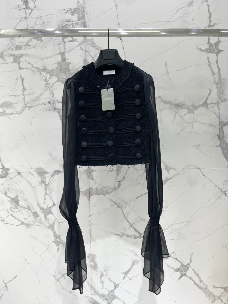 BALMAIN Tweed & Silk Chiffon Short Jacket - Luxe Statement Piece