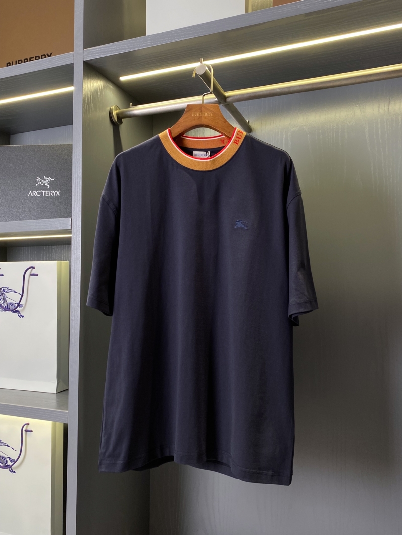 Burberry Navy Cotton T-Shirt with Iconic EKD Embroidery