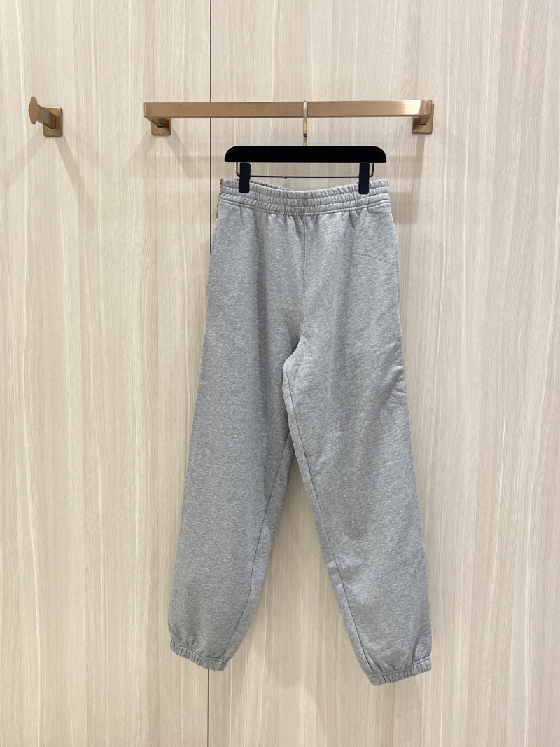 Burberry Ribbon-Trimmed Light Gray Sweatpants - Luxe Cotton Fleece with Elastic Waistband