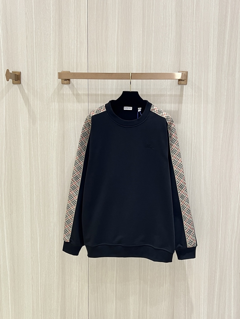 Burberry Exclusive Black Round Neck Sweatshirt with Plaid Trim - Luxe Cotton Blend