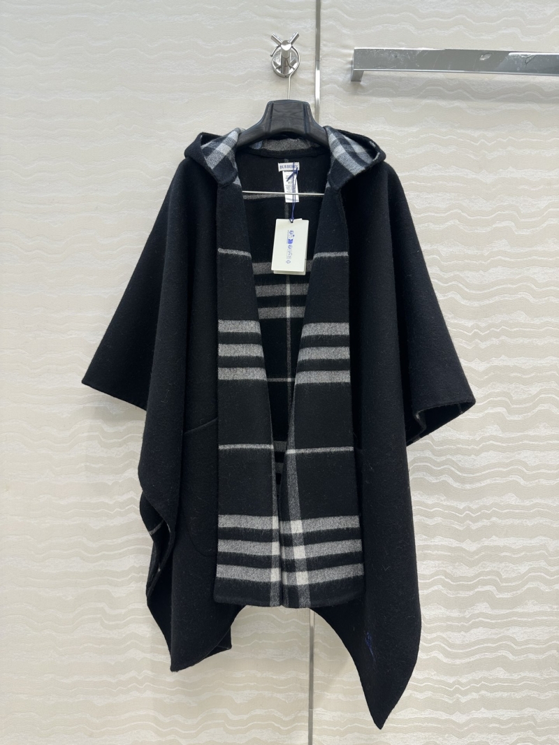 Burberry Hooded Cape Poncho in Black with Nova Check Lining - 100% Cashmere, Asymmetrical Drape