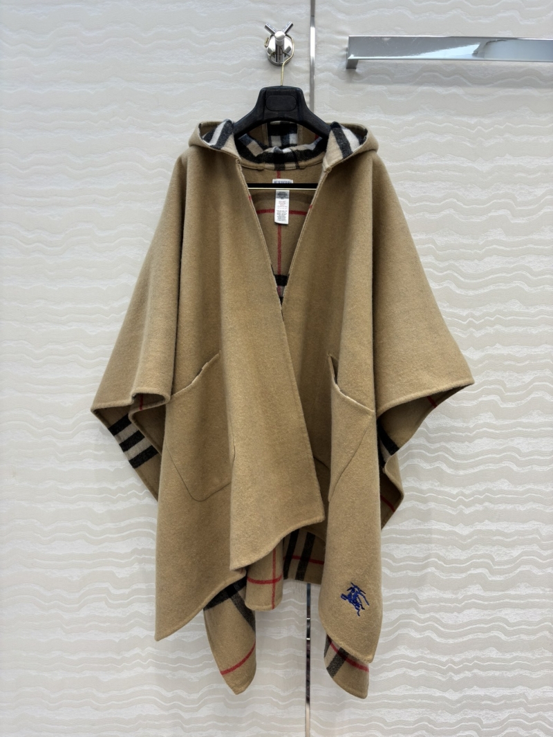 Burberry Heritage Check Double-Faced Cashmere Hooded Cape & Oversized Scarf - Luxurious 100% Cashmere, Embroidered Knight Logo, Asymmetric Hem