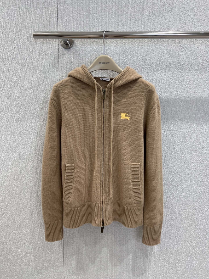 Burberry Wool-Cashmere Knitted Zip-Up Hoodie - EKD Embroidery - Camel Brown