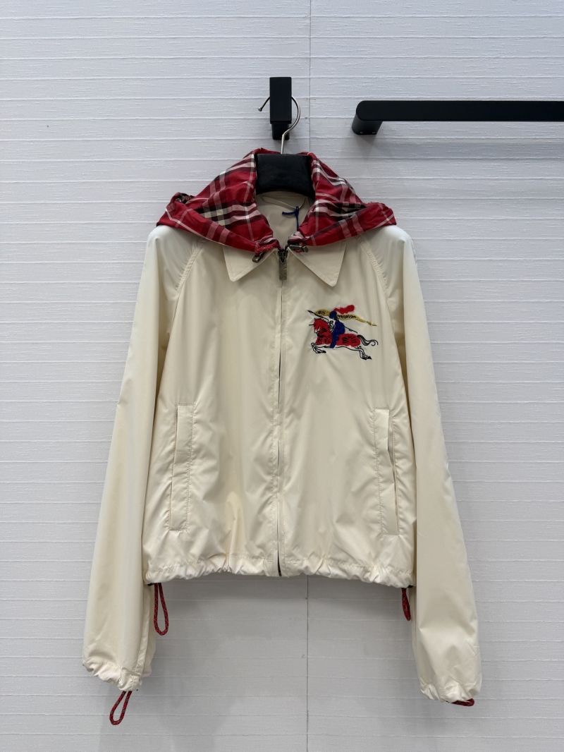 Burberry Lightweight Equestrian Knight Detachable Hood Flight Jacket in Ivory